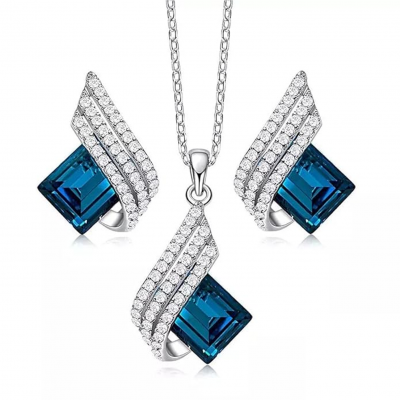 Eye Catchy Stone Rhodium Silver Chain Pendant Necklace Set For Girls & Women