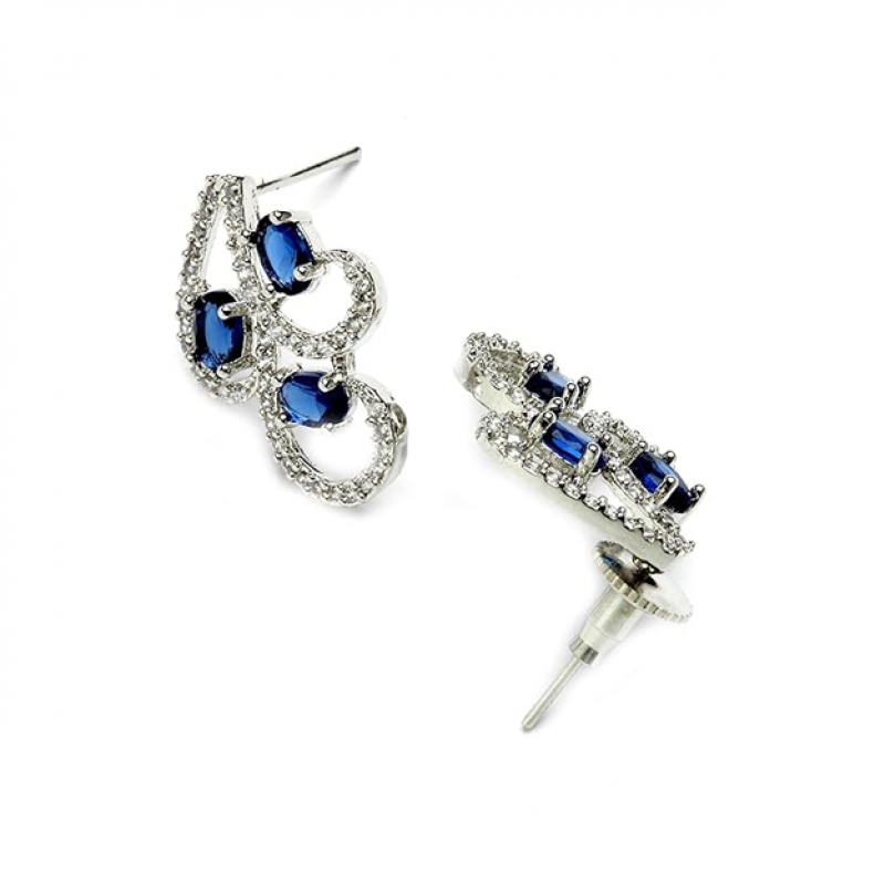 Rhodium-Plated with Silver-Toned White Cubic Zirconia & American Diamond studded Necklace and Drop Earrings Jewellery Set for women